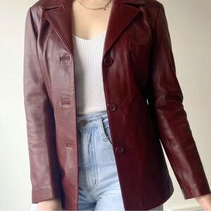 Women's Burgundy Leather Blazer